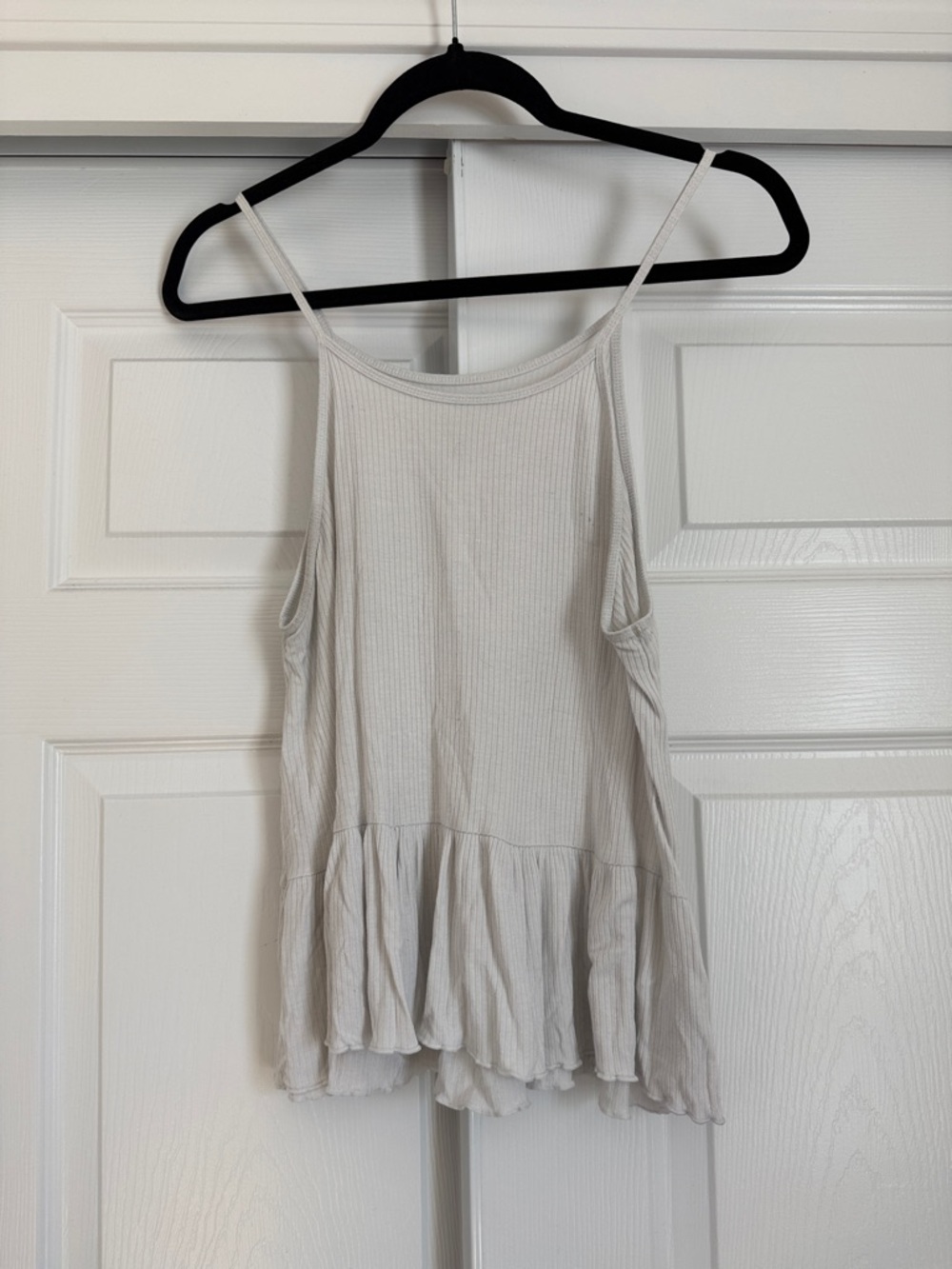 American Eagle Outfitters Light Beige Ribbed Ruffle-Hem Cami